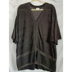 Avenue Womens Black & Gold Metallic Strip Top Blouse Short Sleeve V-Neck‎